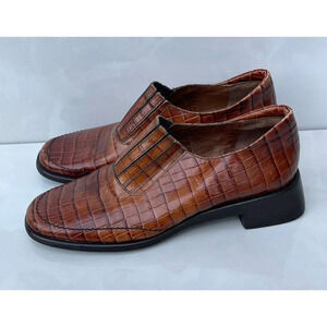 Floran's Mens Slip On Crocodile Italian Leather Shoes Brown Sz 7